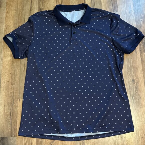 Men’s Navy Blue Polo Shirt Small White Print Short Sleeve Golf Casual Top Sz XL - Picture 6 of 6